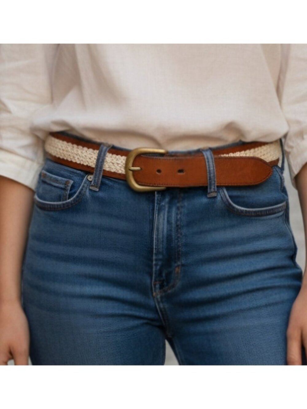 Vtg Womens Leather Belt‎ Braided Macrame Cordovan Brown Sz S 31-33" Boho